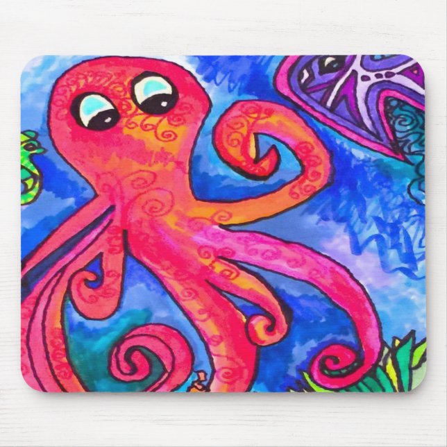 Orange-Red Octopus Mousepad (Front)