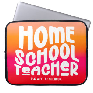 Orange Red Ombre Homeschool Teacher Text Design Laptop Sleeve