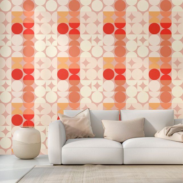Orange Red Peach Mauve Taupe Ivory Circles Pattern Wallpaper (Creator Uploaded)