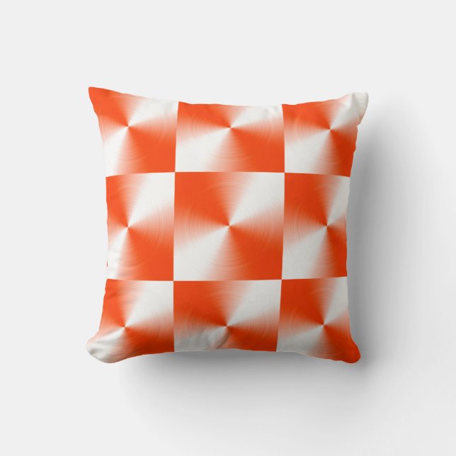 Orange Red Plaid Pattern Cushion (Front)