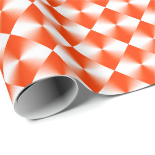 Orange Red Plaid Pattern Wrapping Paper