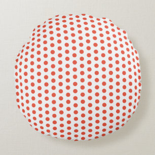 Orange Red Polka Dots White Custom Colours Cute Round Cushion