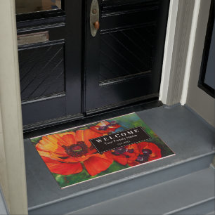 Orange Red Poppies Floral Botanical Custom Doormat