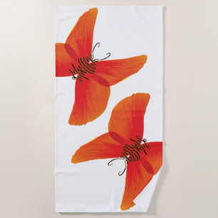 Orange Red Poppy Butterflies with Your Name Beach Towel