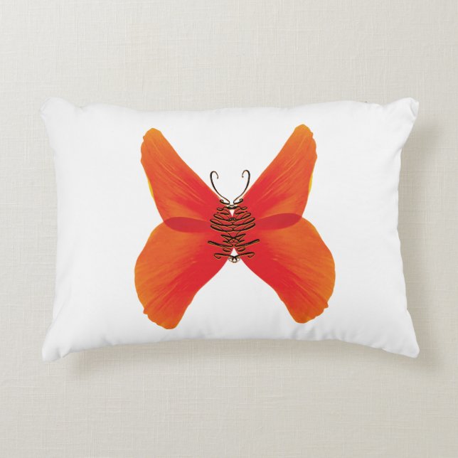 Orange Red Poppy Butterfly with Your Name Decorative Cushion (Front)