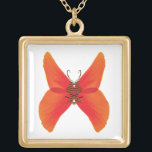 Orange Red Poppy Butterfly with Your Name Gold Plated Necklace<br><div class="desc">Turn your name into art! Your custom text creates the body of a beautiful red orange butterfly with wings made of California poppy flowers. Mirrored calligraphy forms the black filigree body and reveals your name or special message when read horizontally. Create unique custom necklaces for butterfly lovers--try it out with...</div>