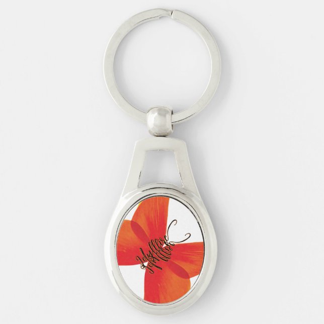 Orange Red Poppy Butterfly with Your Name Key Ring (Front)
