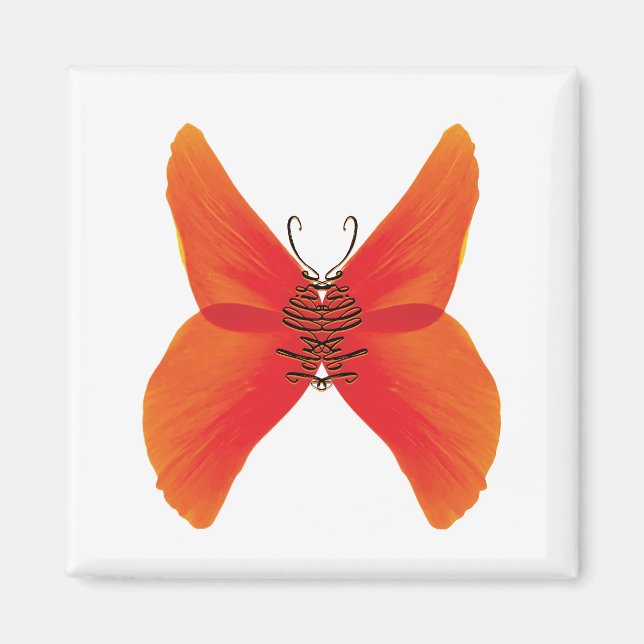 Orange Red Poppy Butterfly with Your Name Magnet (Front)