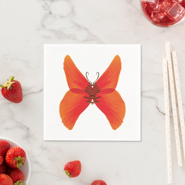 Orange Red Poppy Butterfly with Your Name Napkin (Insitu)
