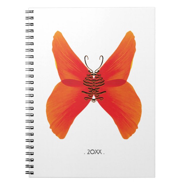 Orange Red Poppy Butterfly with Your Name Notebook (Front)