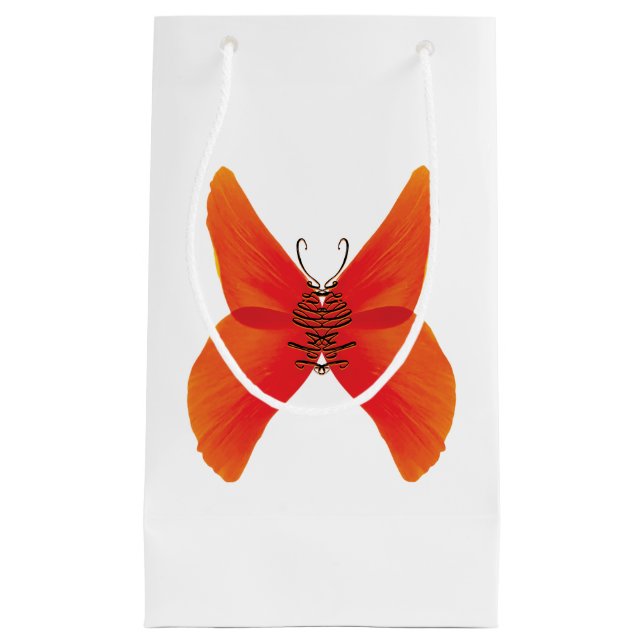 Orange Red Poppy Butterfly with Your Name Small Gift Bag (Front)