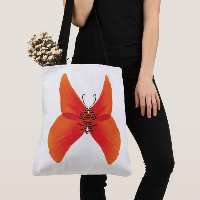 Orange Red Poppy Butterfly with Your Name Tote Bag (Close Up)