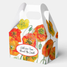 Orange Red Poppy Flower Pattern Watercolor Wedding