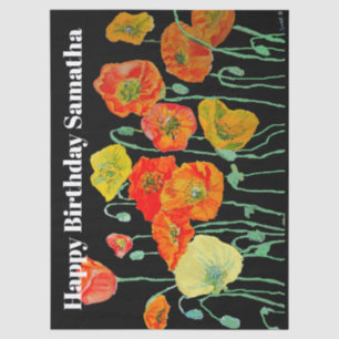 Orange Red Poppy Flower Watercolor Womans BIrthday Tissue Paper