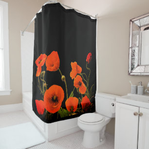 Orange Red Poppy Flowers Floral Bathroom Decor Shower Curtain