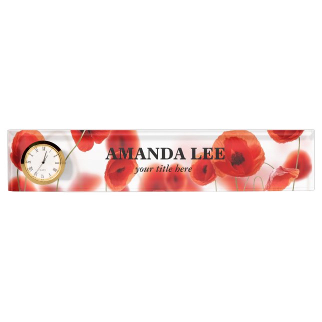 Orange Red Poppy Flowers on White Personalised Nameplate (Front)