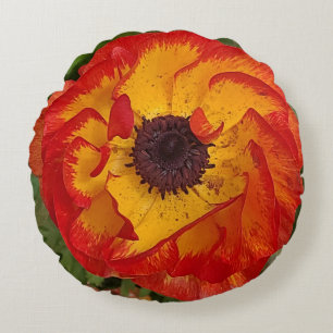 Orange Red Poppy Photo Round Cushion