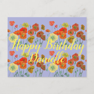 Orange Red Poppy Purple Happy Birthday Ladies Postcard