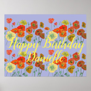 Orange Red Poppy Purple Happy Birthday Ladies Poster