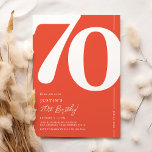 Orange Red Seventy 70th Birthday Party Invitation<br><div class="desc">Trendy orange red 70th birthday party invitations featuring the number '70' in a large bold serif font,  and a modern invite template that is easy to personalise.</div>