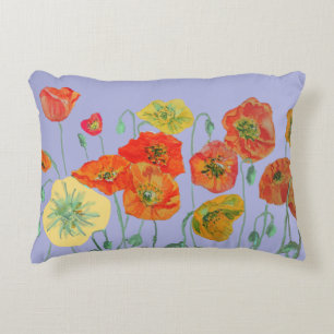 Orange Red Shabby Poppy Poppies Lavender Purple Decorative Cushion