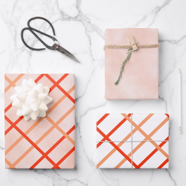 Orange Red Stripe Pattern Watercolor  Wrapping Paper Sheet (Front)