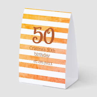 Orange red striped 50th birthday brown name retro