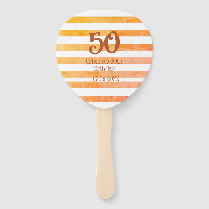 Orange red striped 50th birthday brown name retro hand fan