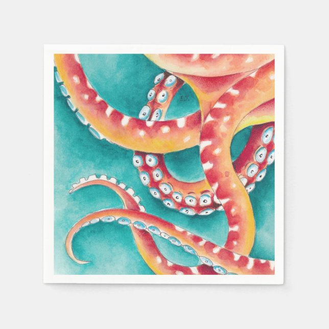 Orange Red Tentacles Napkin (Front)