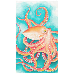 Orange Red Tentacles Octopus Watercolor Tablecloth