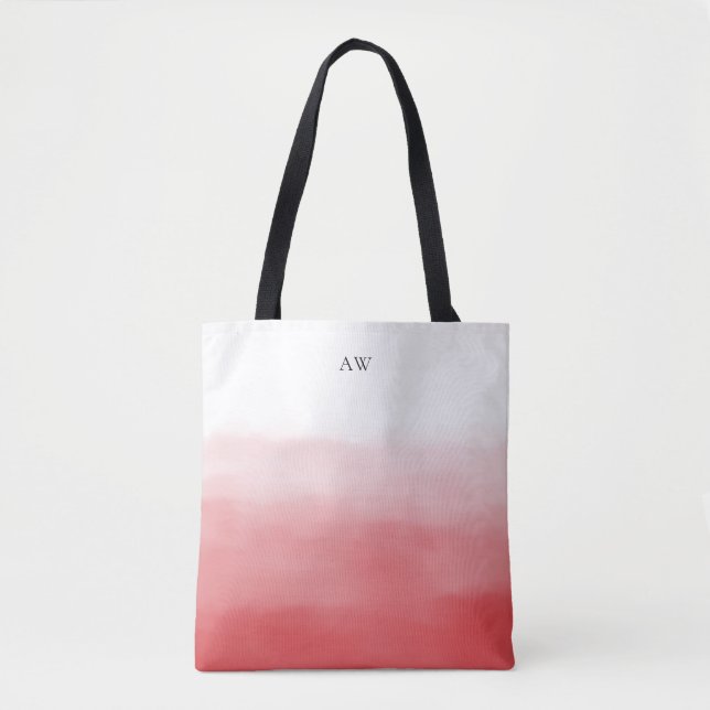 Orange Red Watercolor Ombre Modern Monogram Tote Bag (Front)