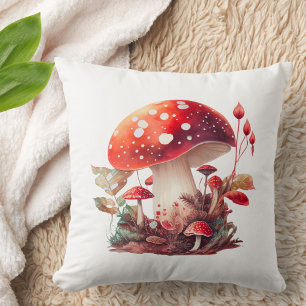 Orange Red Woodland Mushroom Cute Cottagecore Cushion