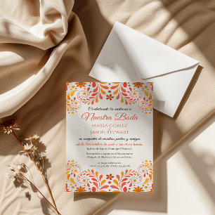 Orange Red Yellow Butterfly Floral Spanish Wedding Invitation