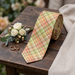 Orange Red Yellow Lime Green Gingham Plaid Pattern Tie