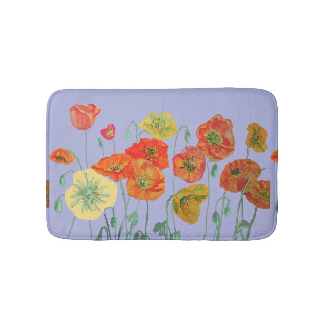 Orange Red Yellow Poppies floral flowers Bath Mat (Front)