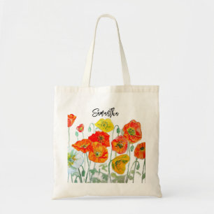 Orange Red Yellow Poppy Watercolor Art White Tote Bag
