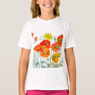 Orange Red Yellow Poppy Watercolor Cushion White T-Shirt