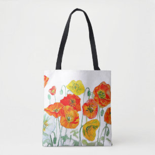 Orange Red Yellow Poppy Watercolor Cushion White Tote Bag