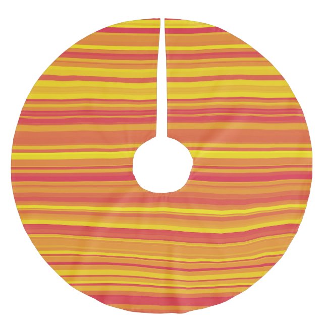 Orange Red Yellow Stripes Brushed Polyester Tree Skirt (Front)