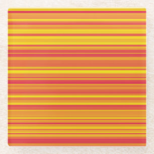 Orange Red Yellow Stripes Glass Coaster