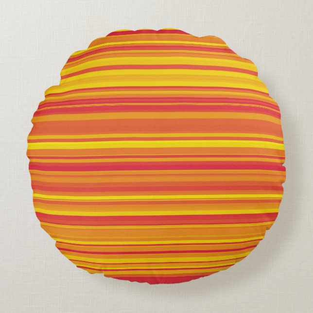 Orange Red Yellow Stripes Round Cushion (Front)