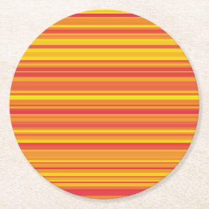Orange Red Yellow Stripes Round Paper Coaster