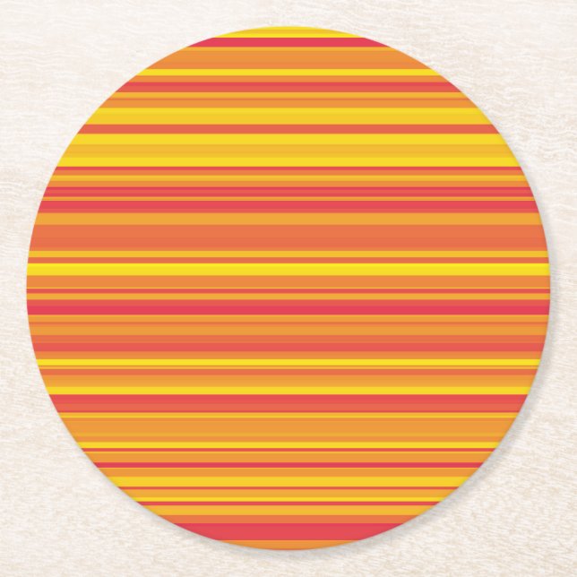 Orange Red Yellow Stripes Round Paper Coaster (Front)