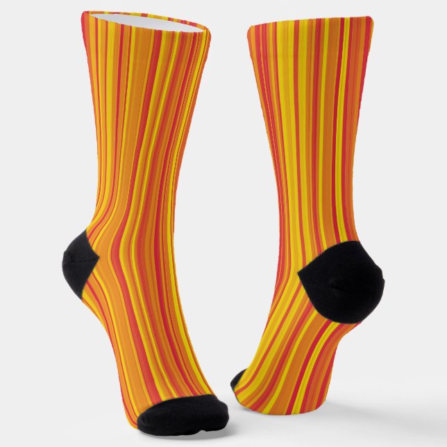 Orange Red Yellow Stripes Seamless Pattern Socks (Angled)