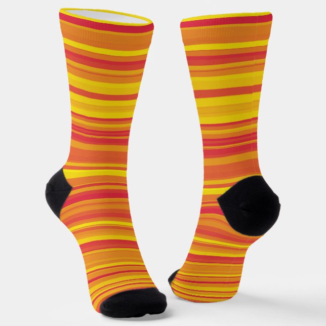 Orange Red Yellow Stripes Seamless Pattern Socks (Angled)