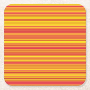 Orange Red Yellow Stripes Square Paper Coaster