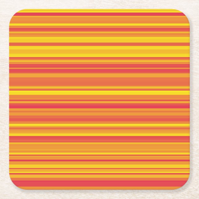 Orange Red Yellow Stripes Square Paper Coaster (Front)