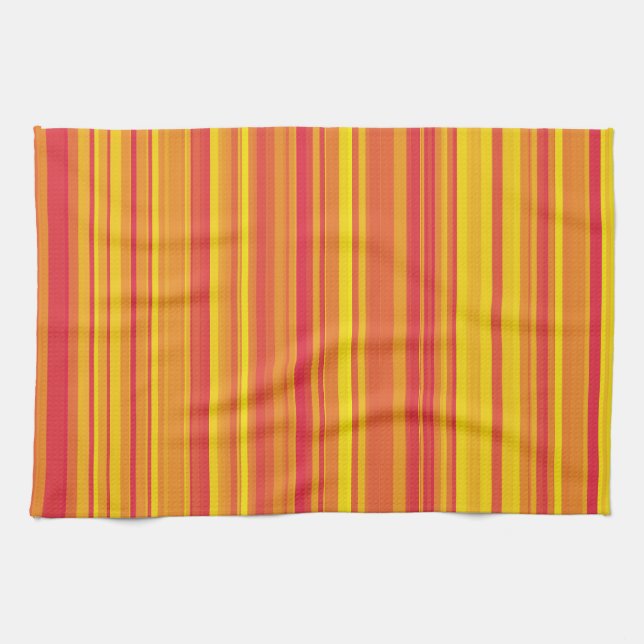 Orange Red Yellow Stripes Tea Towel (Horizontal)