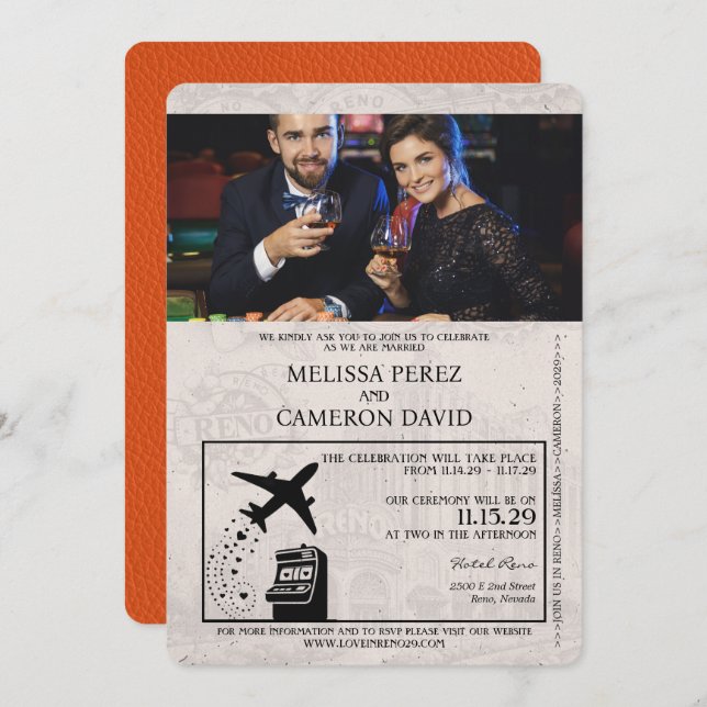Orange Reno Passport Wedding Invitation (Front/Back)