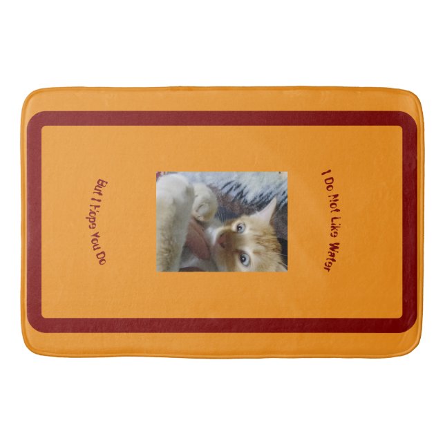 Orange Replaceable Photo Cat Do Not Like Water  Bath Mat (Front)